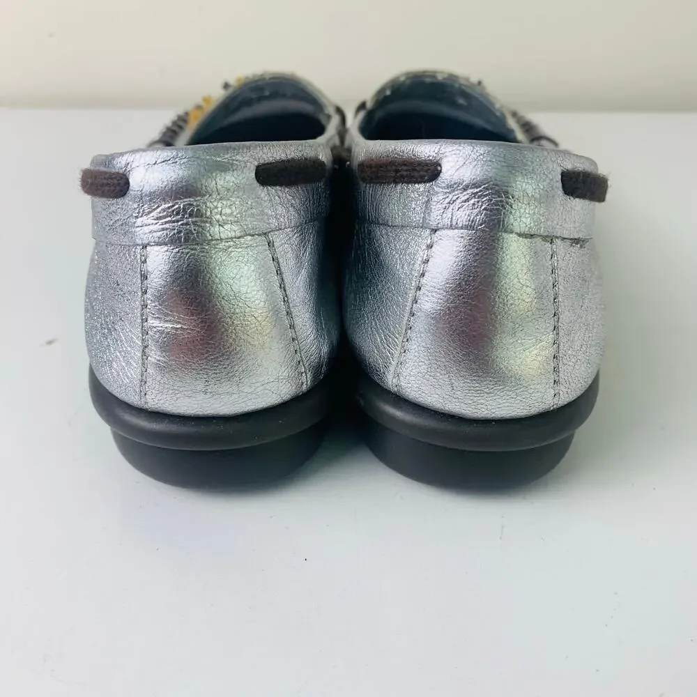 Aerosoles Jamboline Silver Leather Beaded Loafers Womens 6B Comfort Flats
